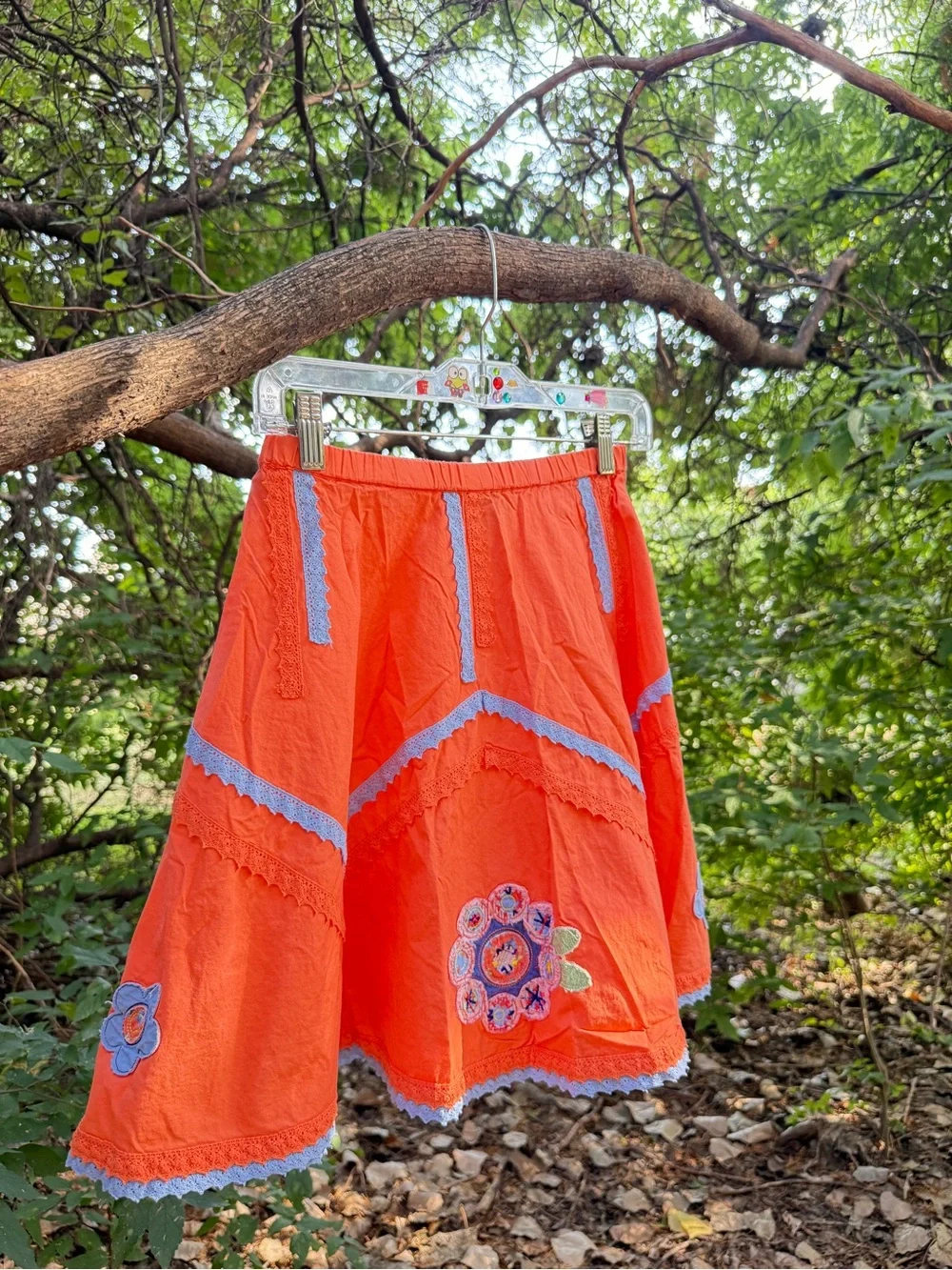 Bright Orange Embroidered Flared Skirt